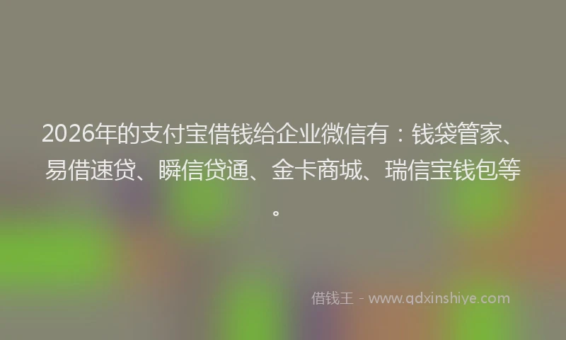 2026年的支付宝借钱给企业微信有:钱袋管家、易借速贷、瞬信贷通、金卡商城、瑞信宝钱包等。