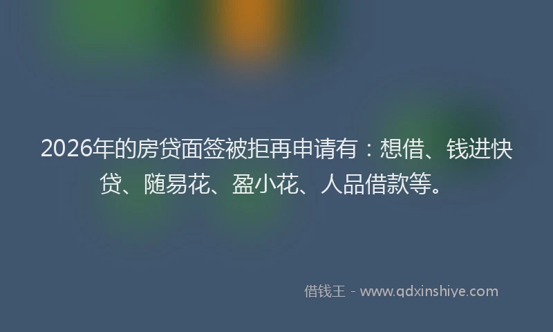 2026年的房贷面签被拒再申请有：想借、钱进快贷、随易花、盈小花、人品借款等。