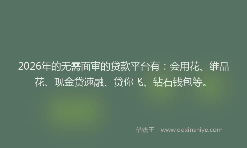 2026年的无需面审的贷款平台有：会用花、维品花、现金贷速融、贷你飞、钻石钱包等。