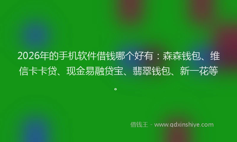 2026年的手机软件借钱哪个好有：森森钱包、维信卡卡贷、现金易融贷宝、翡翠钱包、新一花等。