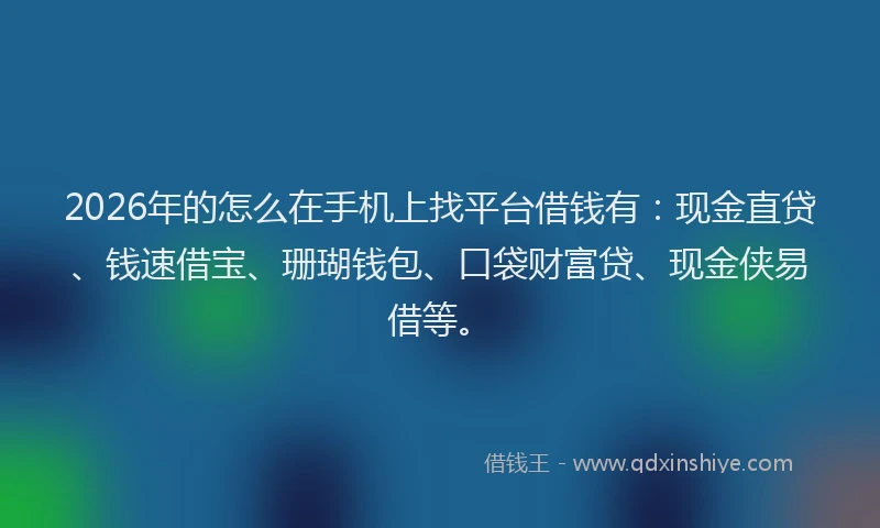 2026年的怎么在手机上找平台借钱有:现金直贷、钱速借宝、珊瑚钱包、口袋财富贷、现金侠易借等。