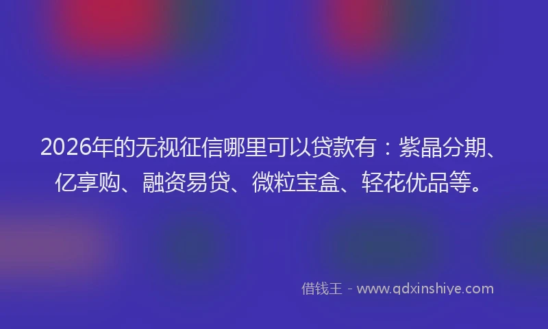 2026年的无视征信哪里可以贷款有：紫晶分期、亿享购、融资易贷、微粒宝盒、轻花优品等。