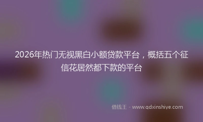 2026年热门无视黑白小额贷款平台，概括五个征信花居然都下款的平台