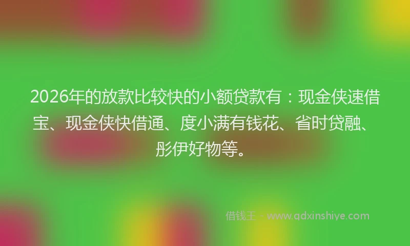 2026年的放款比较快的小额贷款有：现金侠速借宝、现金侠快借通、度小满有钱花、省时贷融、彤伊好物等。
