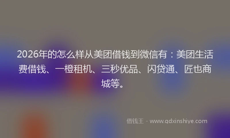 2026年的怎么样从美团借钱到微信有:美团生活费借钱、一橙租机、三秒优品、闪贷通、匠也商城等。