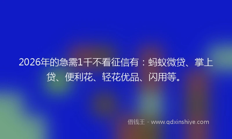 2026年的急需1千不看征信有：蚂蚁微贷、掌上贷、便利花、轻花优品、闪用等。