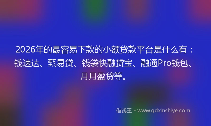 2026年的最容易下款的小额贷款平台是什么有:钱速达、甄易贷、钱袋快融贷宝、融通Pro钱包、月月盈贷等。