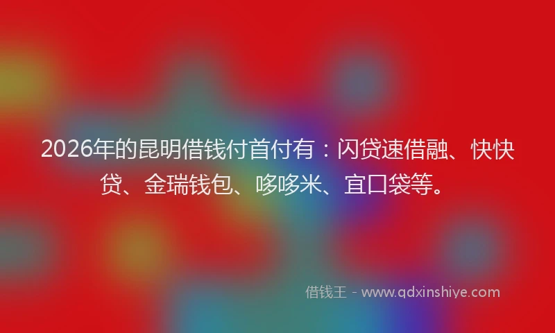 2026年的昆明借钱付首付有：闪贷速借融、快快贷、金瑞钱包、哆哆米、宜口袋等。