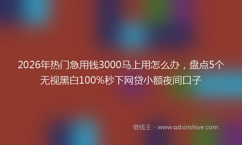 2026年热门急用钱3000马上用怎么办，盘点5个无视黑白100%秒下网贷小额夜间口子
