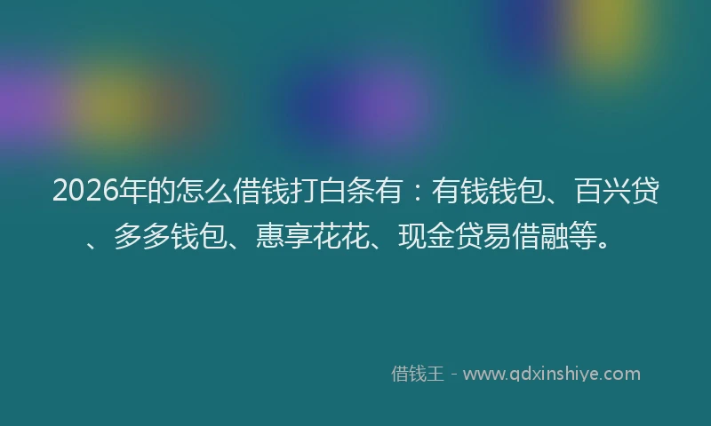 2026年的怎么借钱打白条有:有钱钱包、百兴贷、多多钱包、惠享花花、现金贷易借融等。