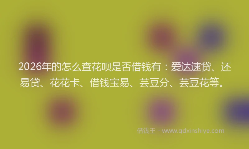 2026年的怎么查花呗是否借钱有:爱达速贷、还易贷、花花卡、借钱宝易、芸豆分、芸豆花等。