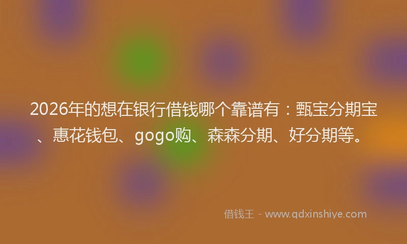 2026年的想在银行借钱哪个靠谱有：甄宝分期宝、惠花钱包、gogo购、森森分期、好分期等。