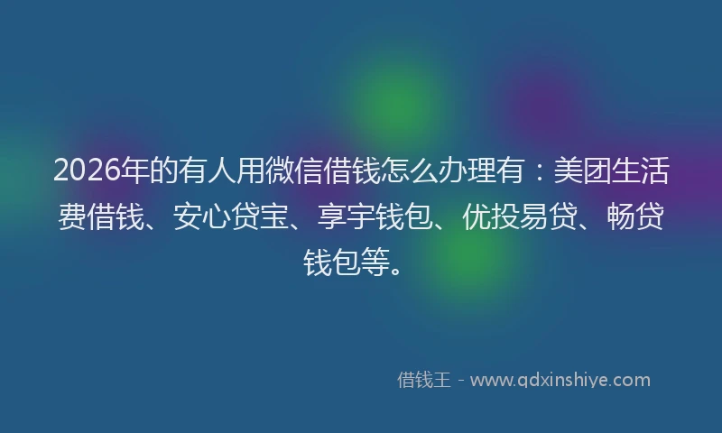 2026年的有人用微信借钱怎么办理有：美团生活费借钱、安心贷宝、享宇钱包、优投易贷、畅贷钱包等。