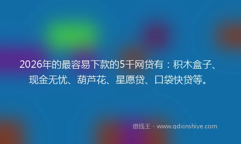 2026年的最容易下款的5千网贷有：积木盒子、现金无忧、葫芦花、星愿贷、口袋快贷等。