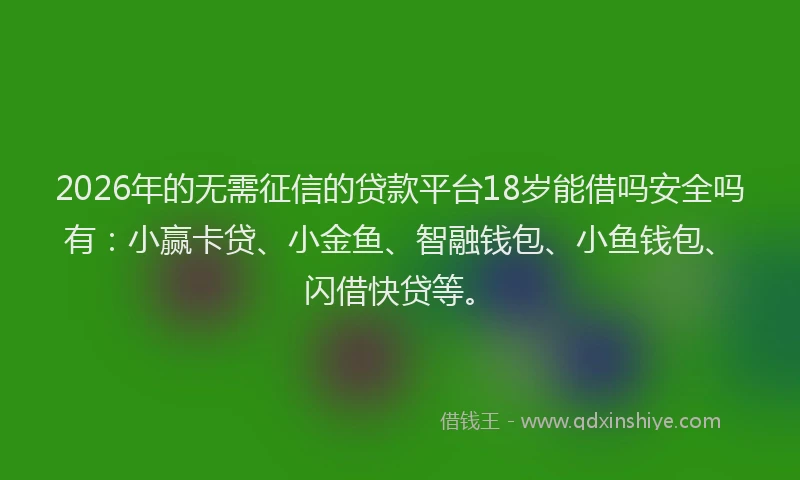 2026年的无需征信的贷款平台18岁能借吗安全吗有：小赢卡贷、小金鱼、智融钱包、小鱼钱包、闪借快贷等。