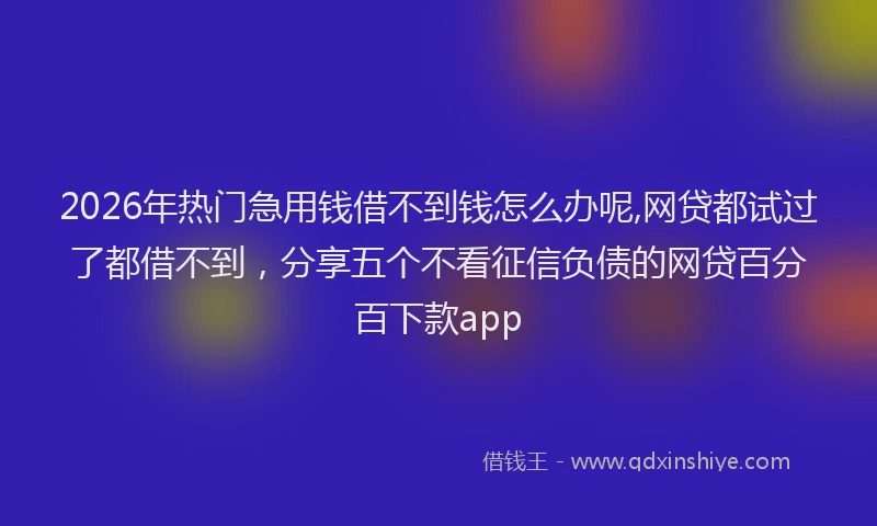 2026年热门急用钱借不到钱怎么办呢,网贷都试过了都借不到，分享五个不看征信负债的网贷百分百下款app