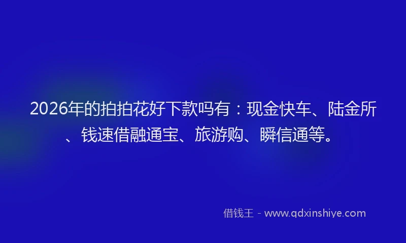 2026年的拍拍花好下款吗有:现金快车、陆金所、钱速借融通宝、旅游购、瞬信通等。