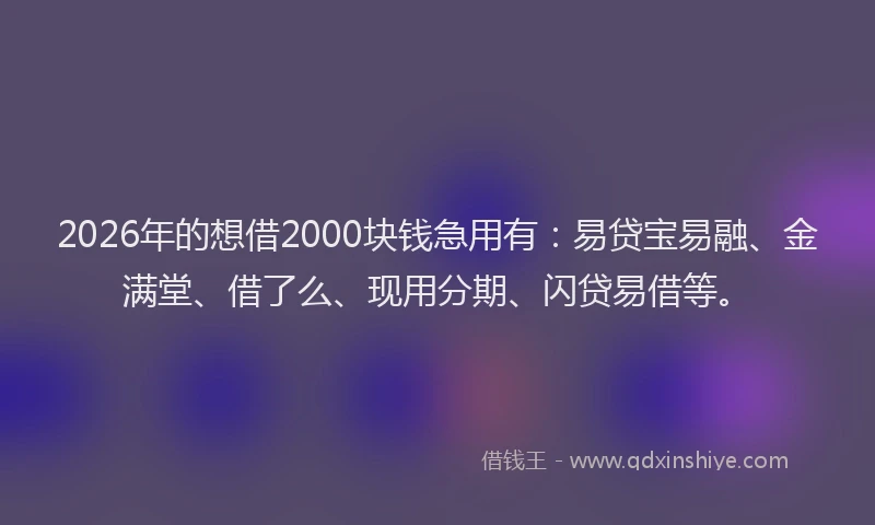 2026年的想借2000块钱急用有：易贷宝易融、金满堂、借了么、现用分期、闪贷易借等。