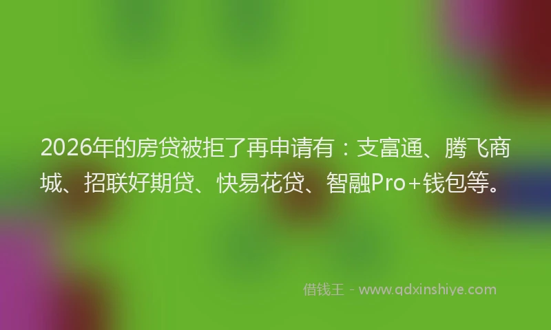 2026年的房贷被拒了再申请有：支富通、腾飞商城、招联好期贷、快易花贷、智融Pro+钱包等。