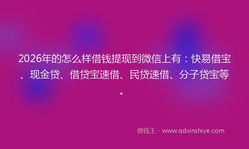2026年的怎么样借钱提现到微信上有：快易借宝、现金贷、借贷宝速借、民贷速借、分子贷宝等。