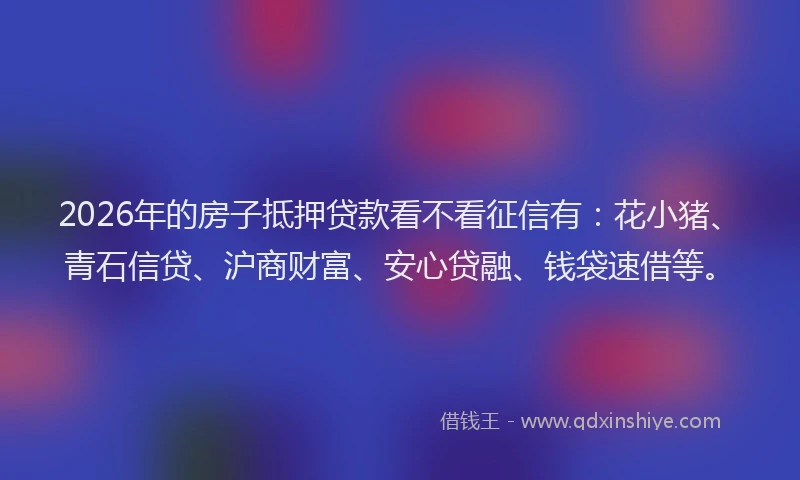 2026年的房子抵押贷款看不看征信有:花小猪、青石信贷、沪商财富、安心贷融、钱袋速借等。