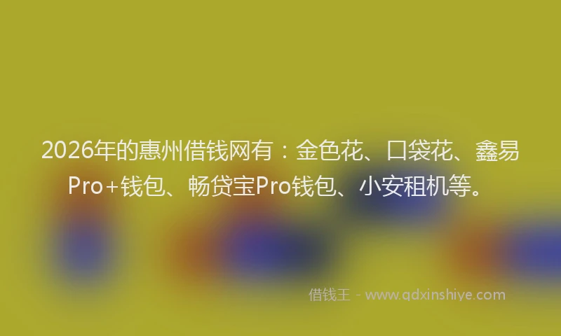 2026年的惠州借钱网有：金色花、口袋花、鑫易Pro+钱包、畅贷宝Pro钱包、小安租机等。