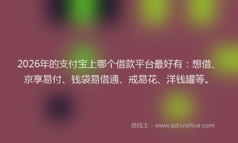2026年的支付宝上哪个借款平台最好有：想借、京享易付、钱袋易借通、戒易花、洋钱罐等。