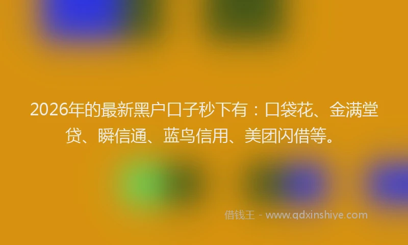 2026年的最新黑户口子秒下有：口袋花、金满堂贷、瞬信通、蓝鸟信用、美团闪借等。