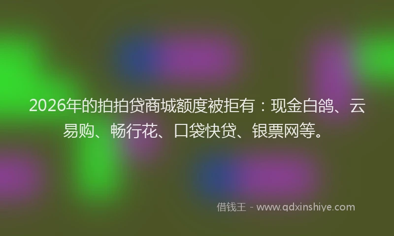 2026年的拍拍贷商城额度被拒有:现金白鸽、云易购、畅行花、口袋快贷、银票网等。