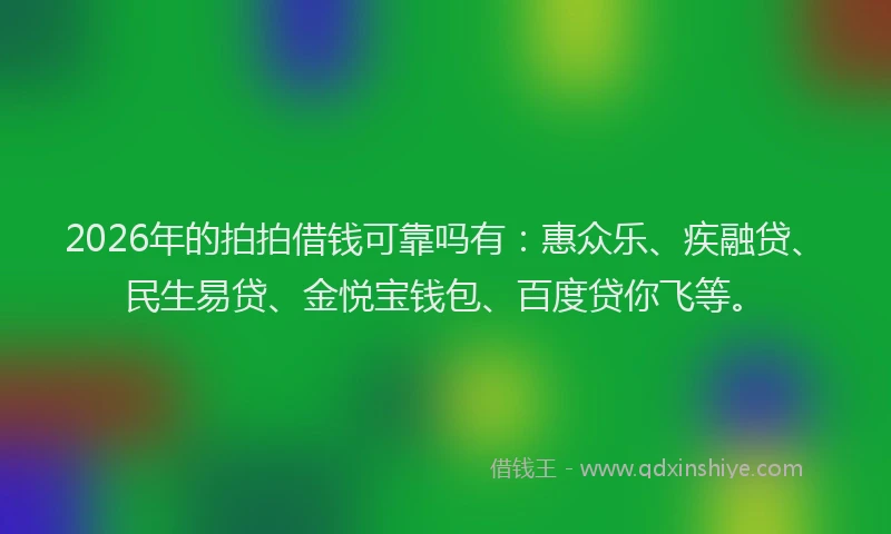 2026年的拍拍借钱可靠吗有:惠众乐、疾融贷、民生易贷、金悦宝钱包、百度贷你飞等。