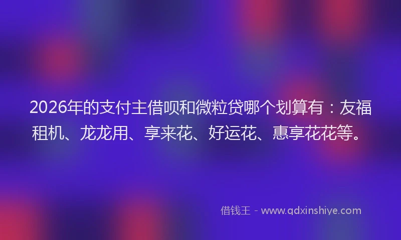 2026年的支付主借呗和微粒贷哪个划算有：友福租机、龙龙用、享来花、好运花、惠享花花等。