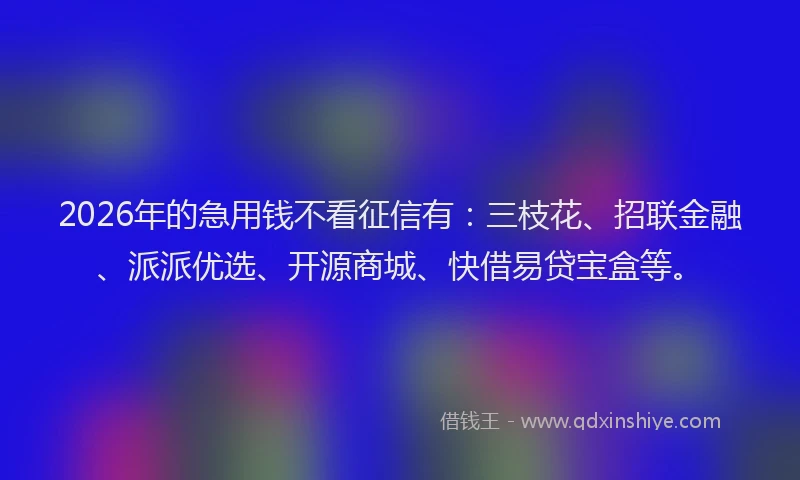 2026年的急用钱不看征信有：三枝花、招联金融、派派优选、开源商城、快借易贷宝盒等。