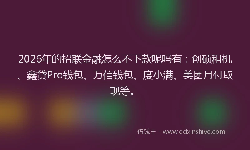 2026年的招联金融怎么不下款呢吗有:创硕租机、鑫贷Pro钱包、万信钱包、度小满、美团月付取现等。