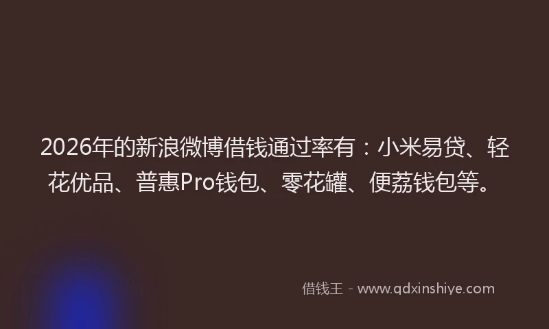 2026年的新浪微博借钱通过率有：小米易贷、轻花优品、普惠Pro钱包、零花罐、便荔钱包等。