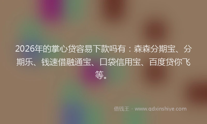 2026年的掌心贷容易下款吗有:森森分期宝、分期乐、钱速借融通宝、口袋信用宝、百度贷你飞等。