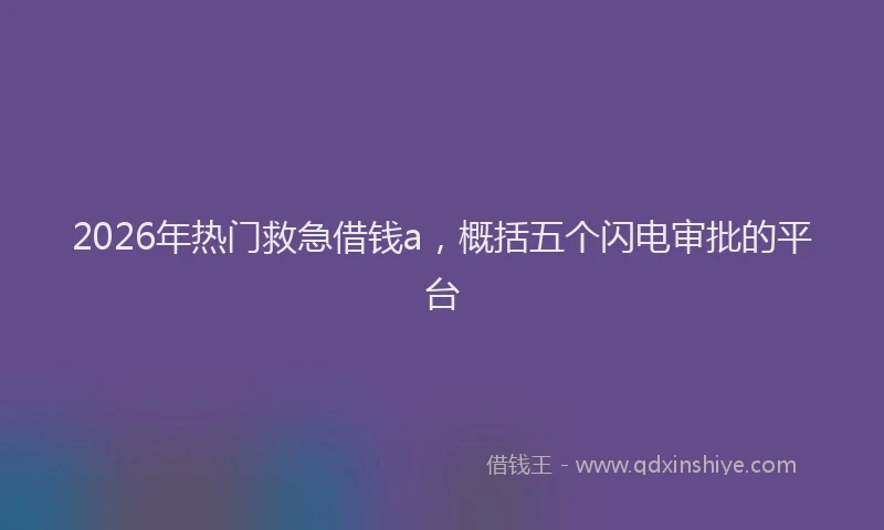 2026年热门救急借钱a，概括五个闪电审批的平台