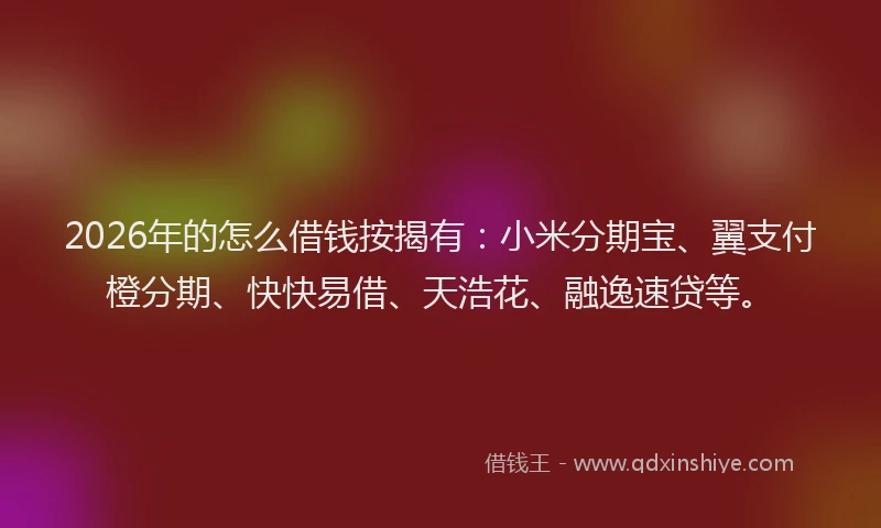 2026年的怎么借钱按揭有：小米分期宝、翼支付橙分期、快快易借、天浩花、融逸速贷等。