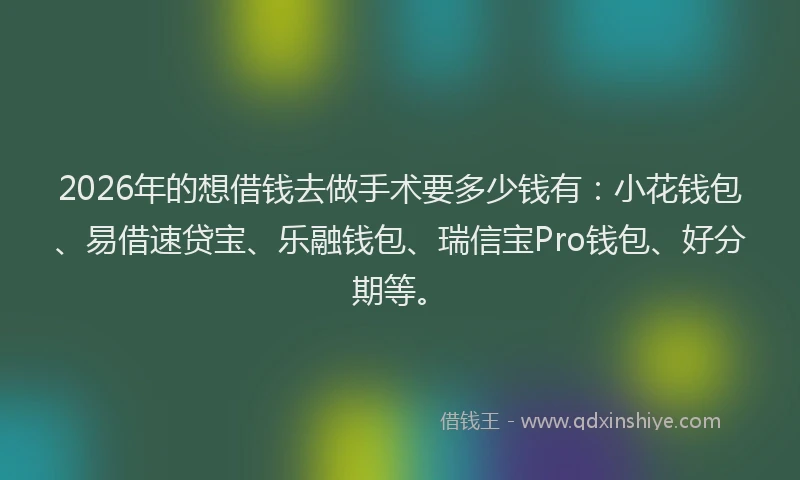 2026年的想借钱去做手术要多少钱有：小花钱包、易借速贷宝、乐融钱包、瑞信宝Pro钱包、好分期等。