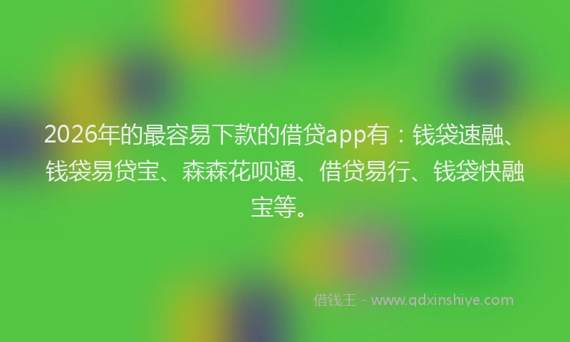 2026年的最容易下款的借贷app有:钱袋速融、钱袋易贷宝、森森花呗通、借贷易行、钱袋快融宝等。
