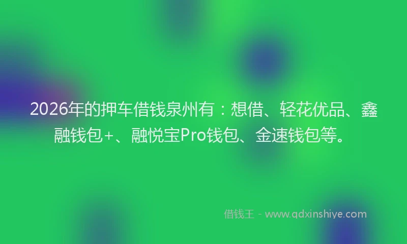 2026年的押车借钱泉州有：想借、轻花优品、鑫融钱包+、融悦宝Pro钱包、金速钱包等。