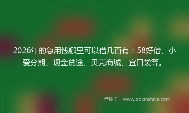 2026年的急用钱哪里可以借几百有：58好借、小爱分期、现金贷途、贝壳商城、宜口袋等。