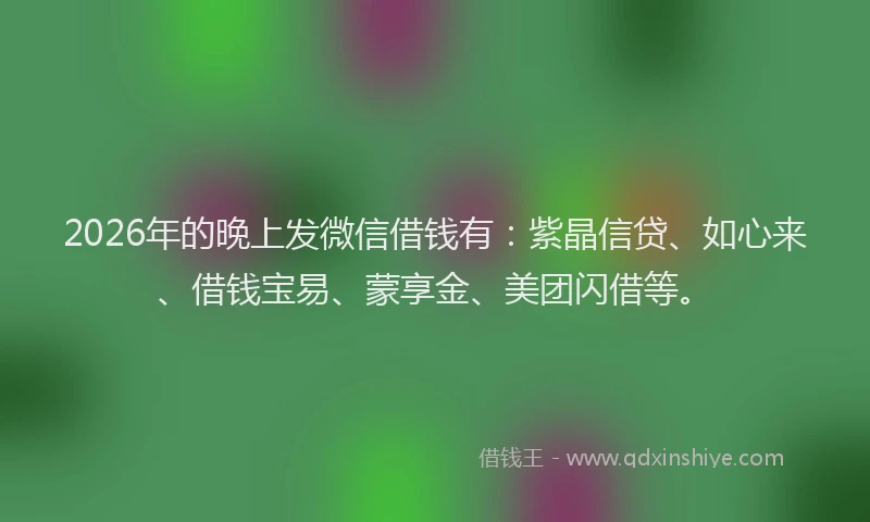2026年的晚上发微信借钱有：紫晶信贷、如心来、借钱宝易、蒙享金、美团闪借等。