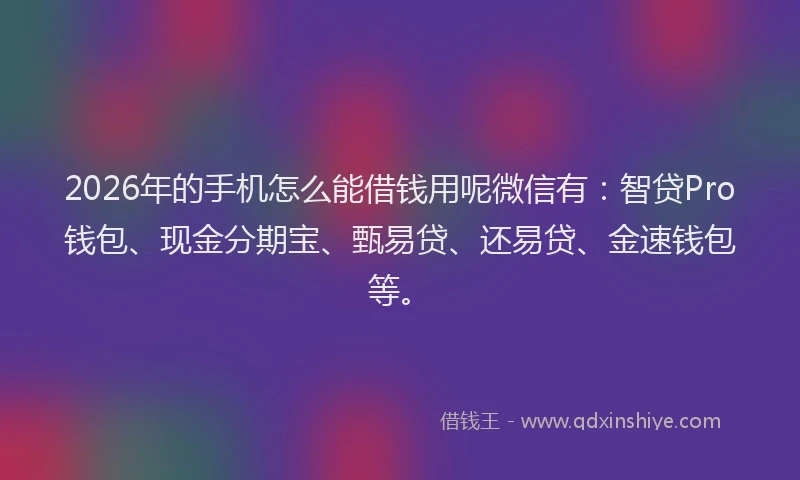 2026年的手机怎么能借钱用呢微信有:智贷Pro钱包、现金分期宝、甄易贷、还易贷、金速钱包等。