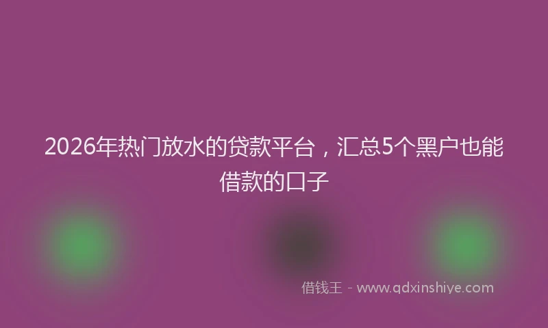 2026年热门放水的贷款平台，汇总5个黑户也能借款的口子