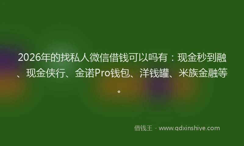 2026年的找私人微信借钱可以吗有：现金秒到融、现金侠行、金诺Pro钱包、洋钱罐、米族金融等。