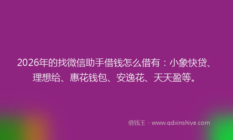 2026年的找微信助手借钱怎么借有：小象快贷、理想给、惠花钱包、安逸花、天天盈等。