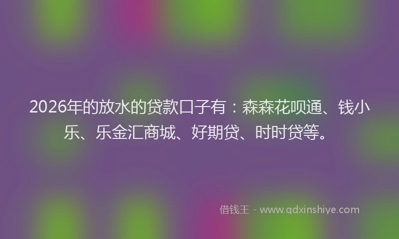 2026年的放水的贷款口子有：森森花呗通、钱小乐、乐金汇商城、好期贷、时时贷等。