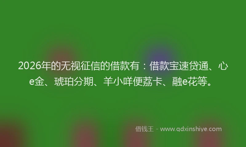 2026年的无视征信的借款有:借款宝速贷通、心e金、琥珀分期、羊小咩便荔卡、融e花等。