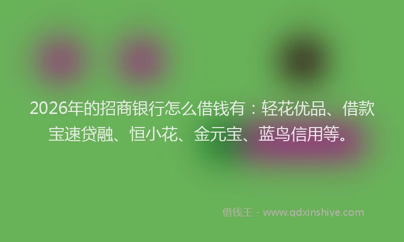 2026年的招商银行怎么借钱有：轻花优品、借款宝速贷融、恒小花、金元宝、蓝鸟信用等。
