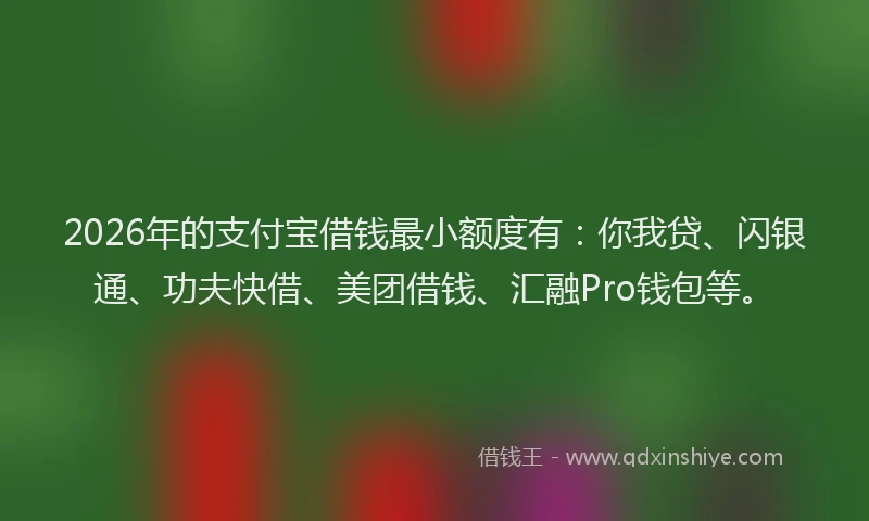 2026年的支付宝借钱最小额度有:你我贷、闪银通、功夫快借、美团借钱、汇融Pro钱包等。